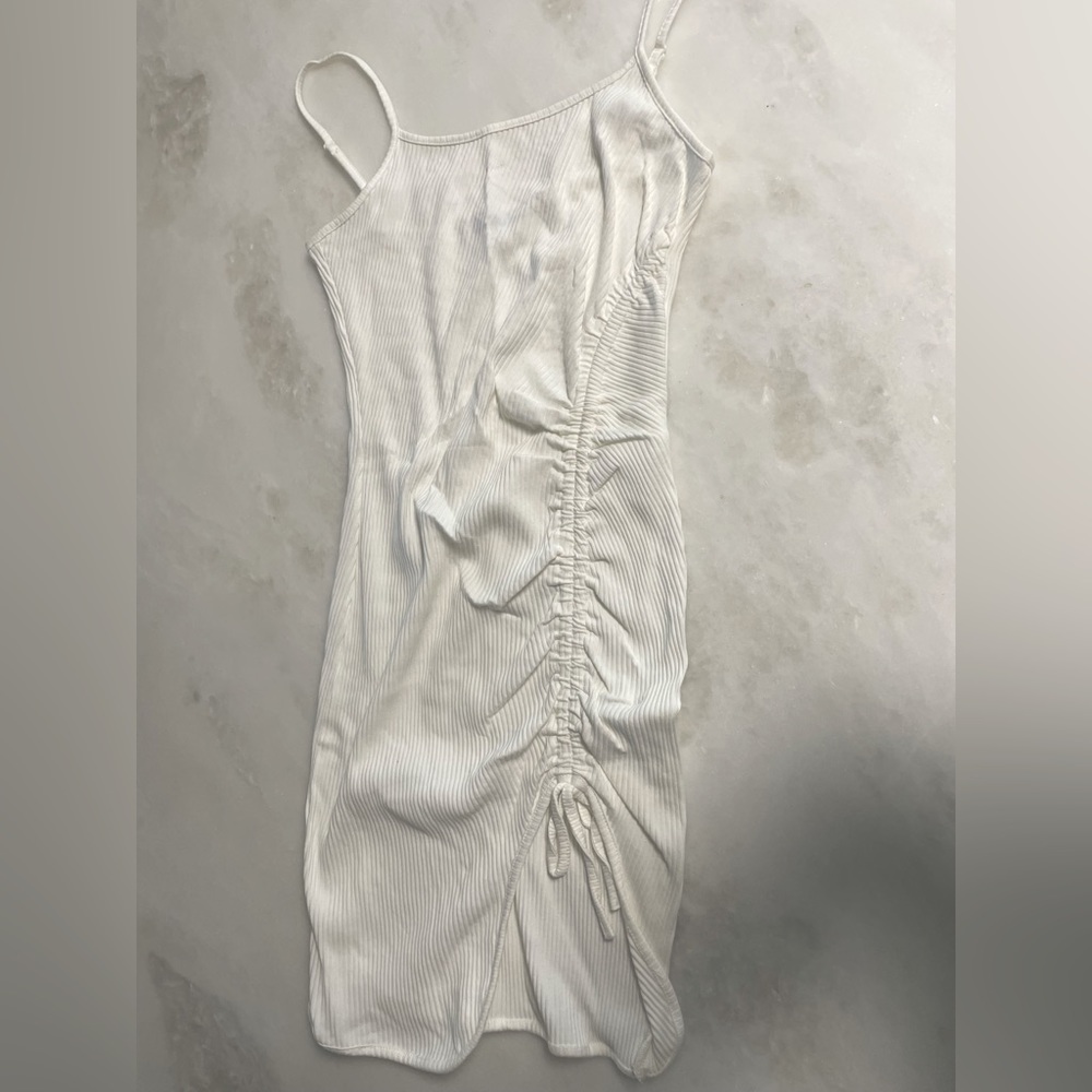 White ruched ribbed dress